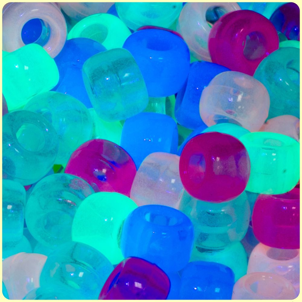 Multicolor Glow-in-the-Dark Pony Beads (9mm, 300 Pack)