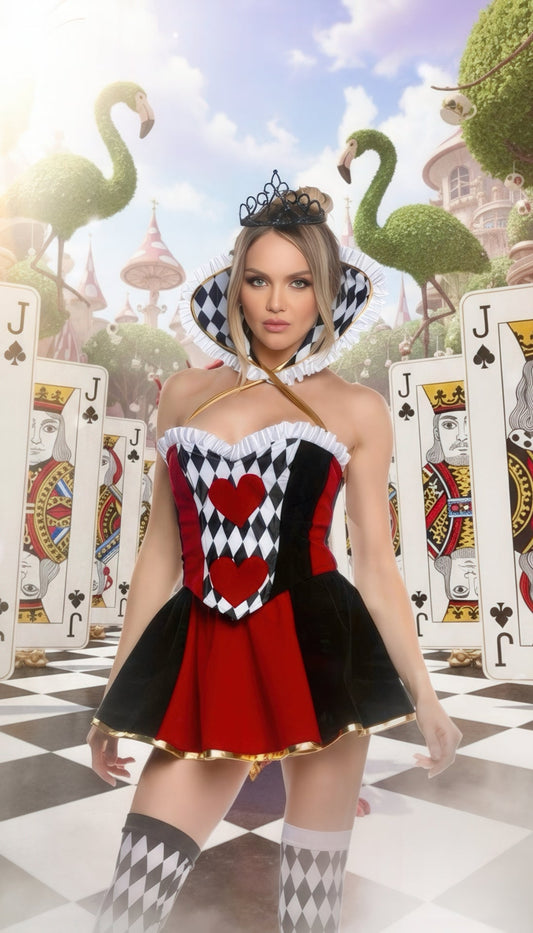 Red/Black 4pc Wonderland Queen in velvet for rave looks