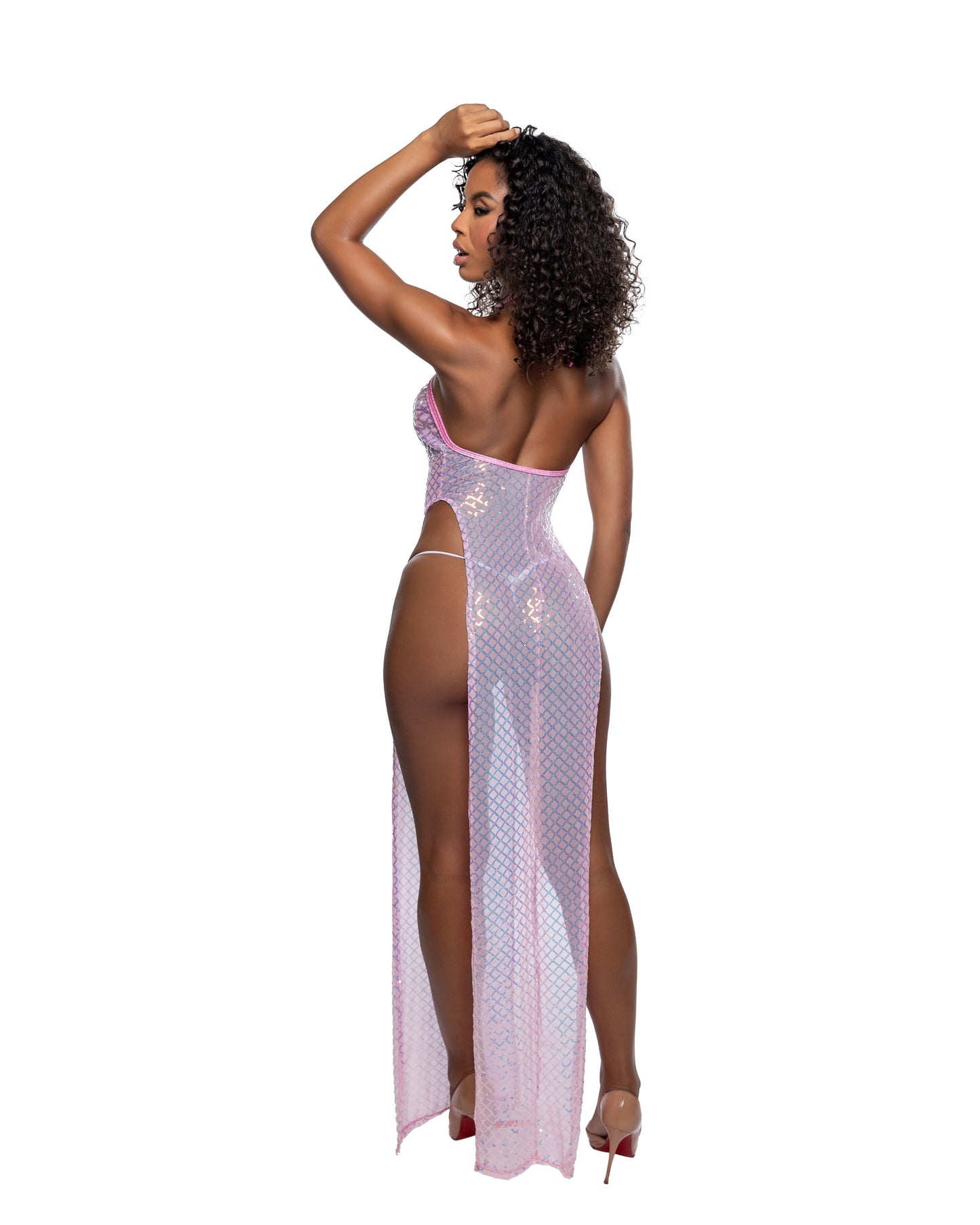 Diamond Sequin Mesh Slit Gown Festival Cover Up