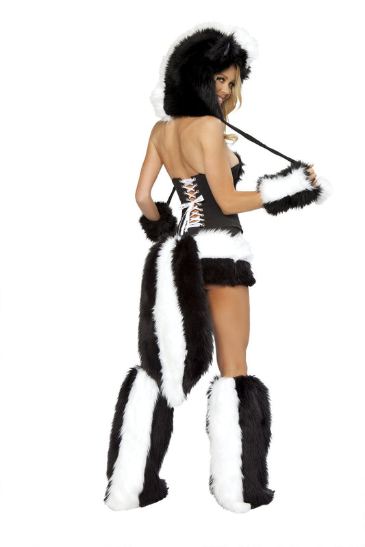 Black/White Sultry Skunk Vixen Costume in faux fur for rave looks