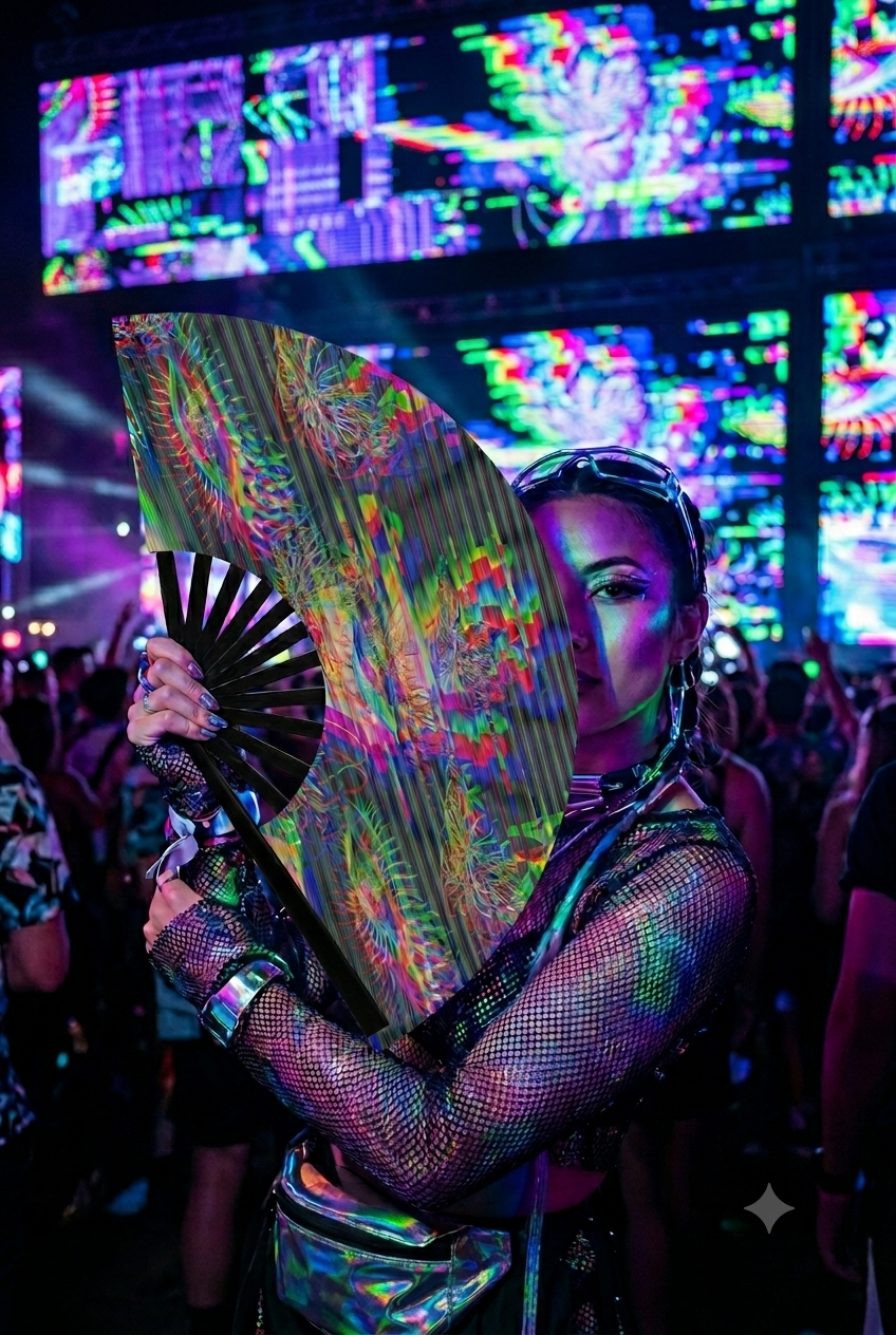 Acid Glitch Hand Fan