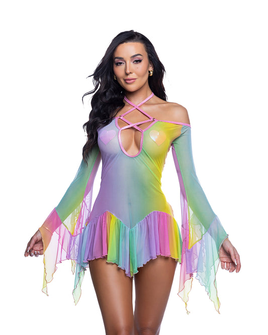 Black Flow Dress Bell Sleeve in led for rave looks