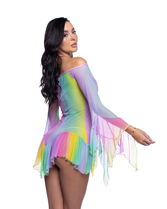 Black Flow Dress Bell Sleeve in led for rave looks