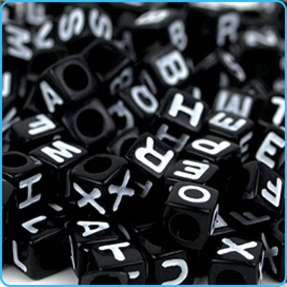 Alphabet Black Cube Beads (6mm or 7mm, 300 Pack)