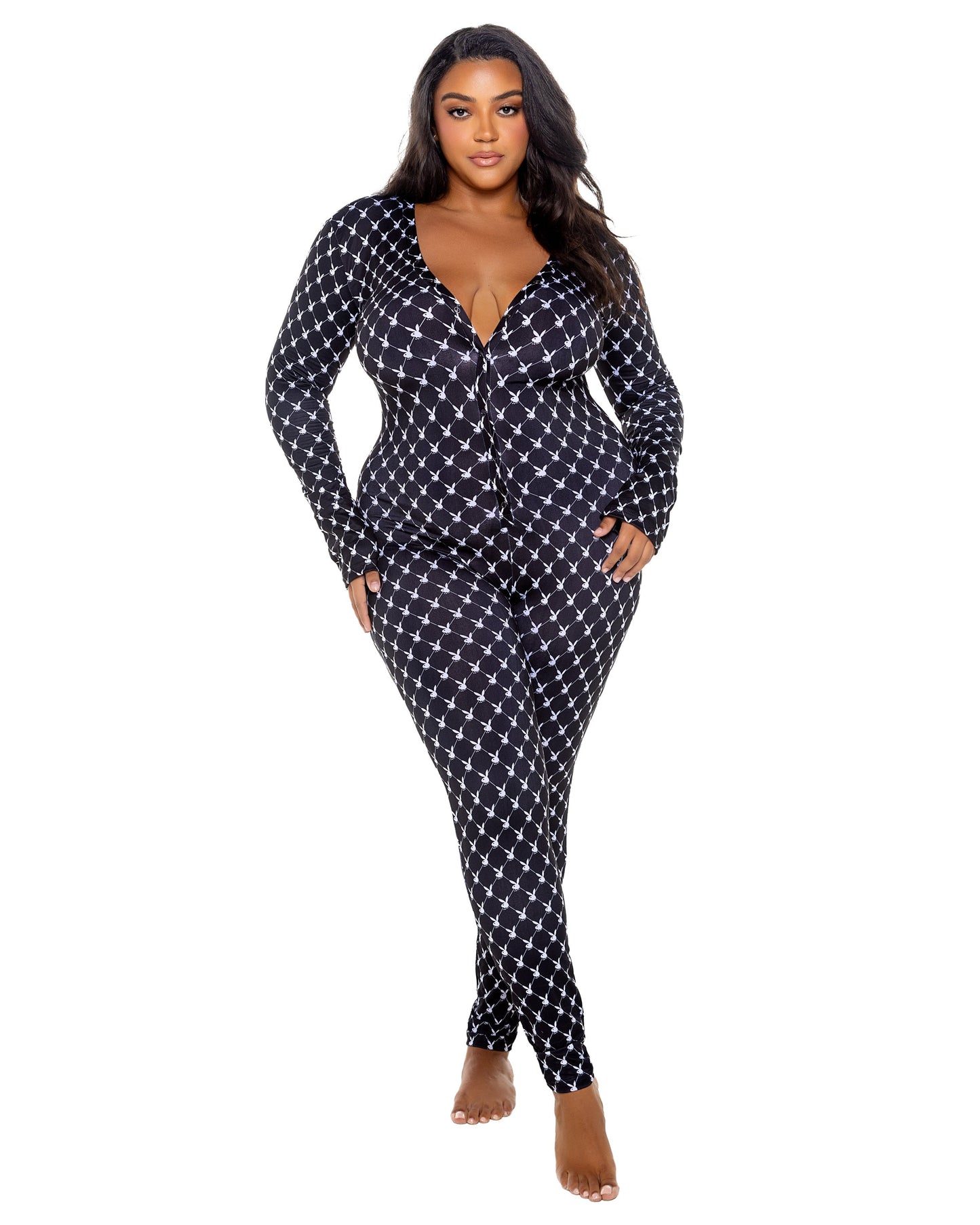 black/white Playboy Bunny Cozy Lounge Union Suit for rave looks
