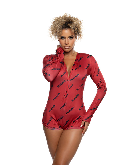 Red/Black Playboy Bedtime Bunny Romper for rave looks