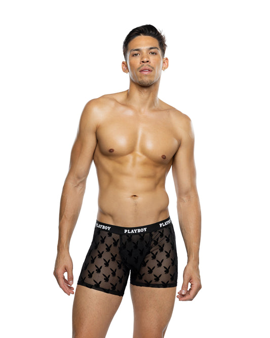 Black Playboy Burnout Bunny Boxer Briefs in lace for rave looks