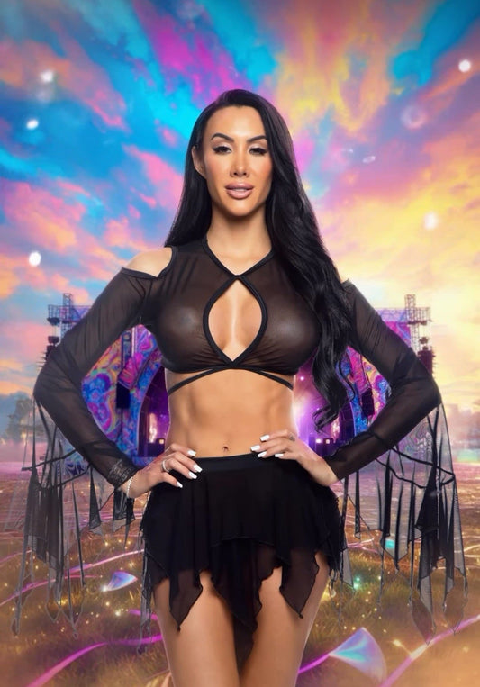 Black Mesh Flow Top in mesh for rave looks