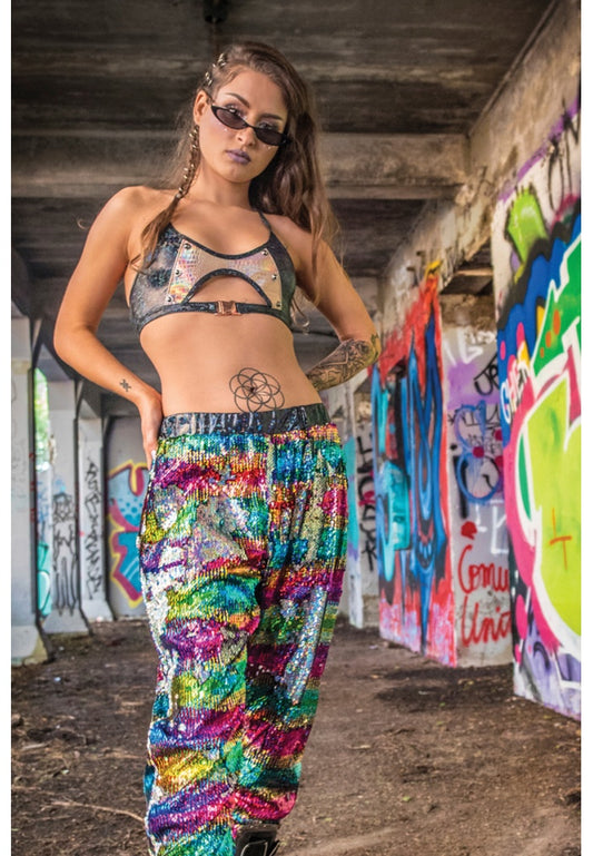 Black Broken And Rose Gold Reptile Clip Top - raveready