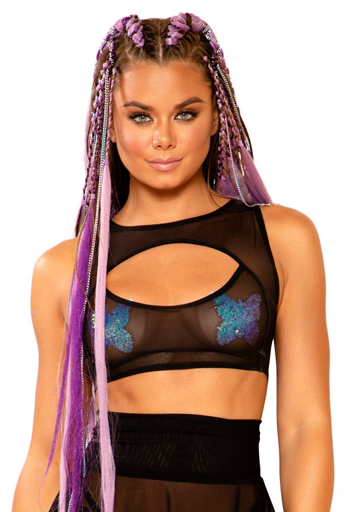 Black Mesh Keyhole Top - raveready