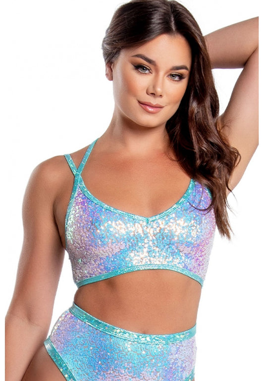 Cosmic Mint Sequin Double Strap Tank Top - raveready