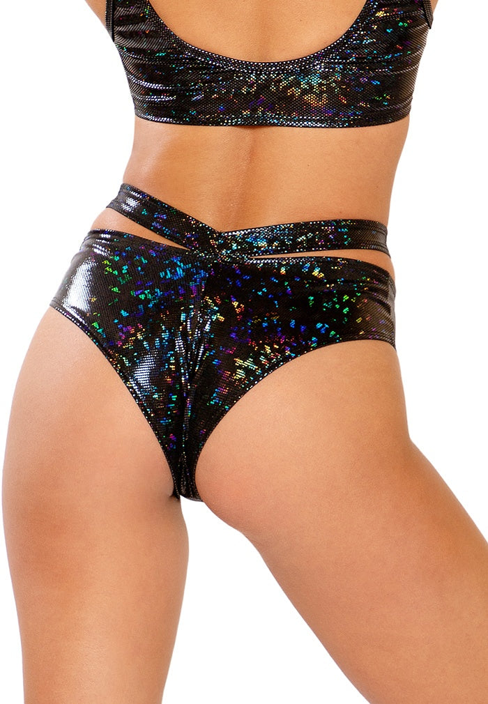 Holographic Broken Black Strap Shorts