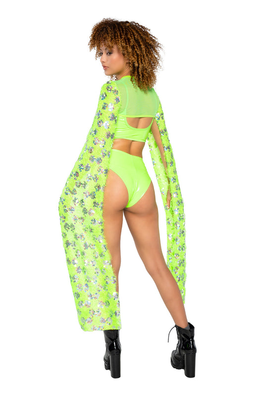 Lime Laser Sequin Drop Sleeve Shrug in sequin for rave looks