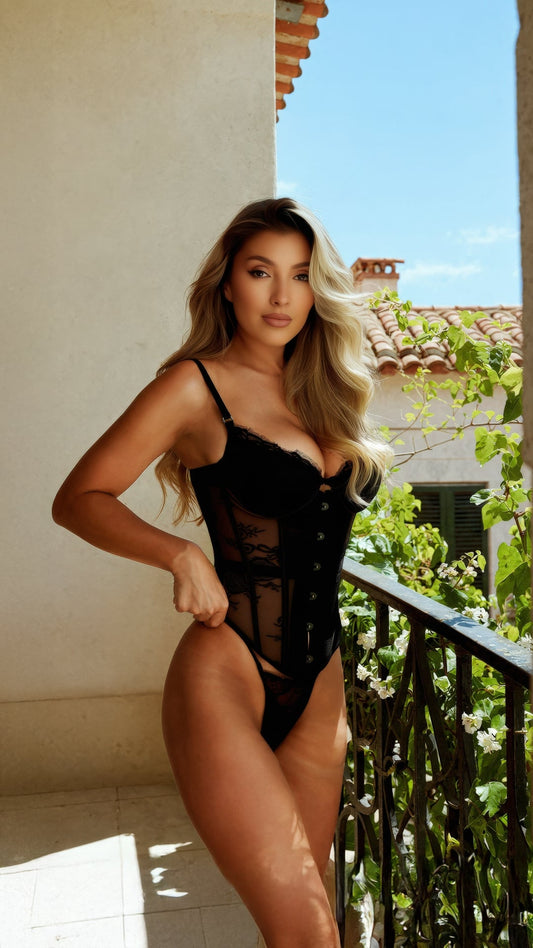 Black Essentials Lace Corset in satin for rave looks