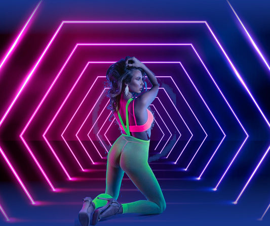 Glow Come Alive Rave Outfit Set with Suspender, Pants, Bralette & G-String