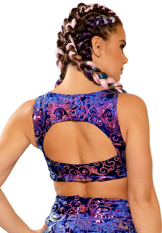 Royal Prism Sequin Velvet Keyhole Top - raveready