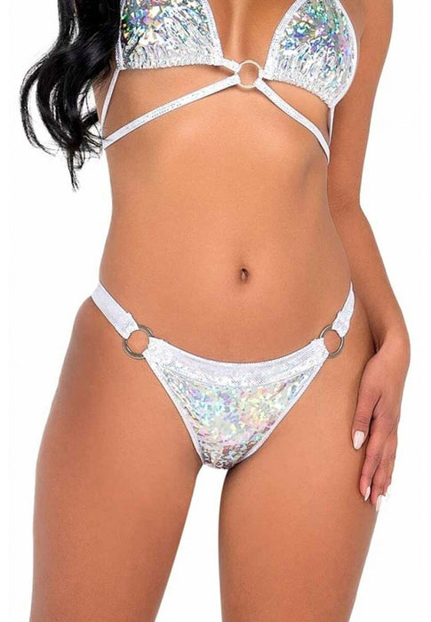 Silver Iridescent Vinyl Panty With Ring Detail
