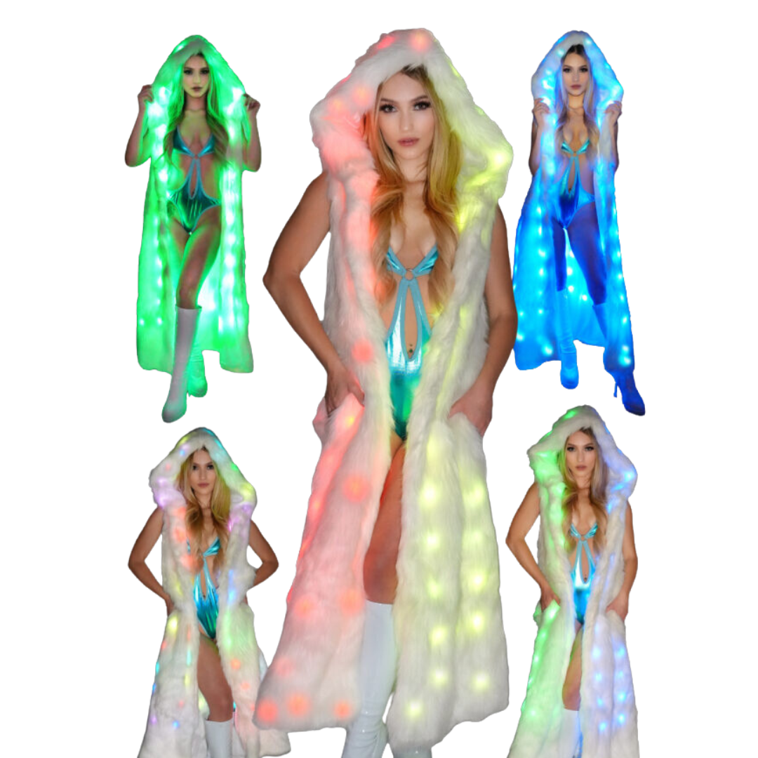 Long LED Light-Up Faux Fur Coat
