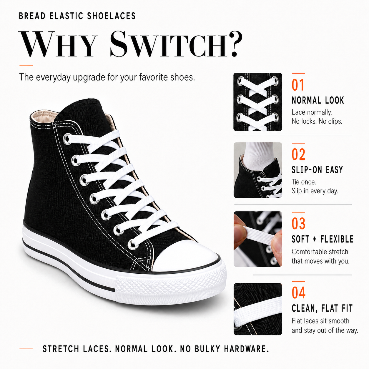 Cloud White Elastic Shoelaces