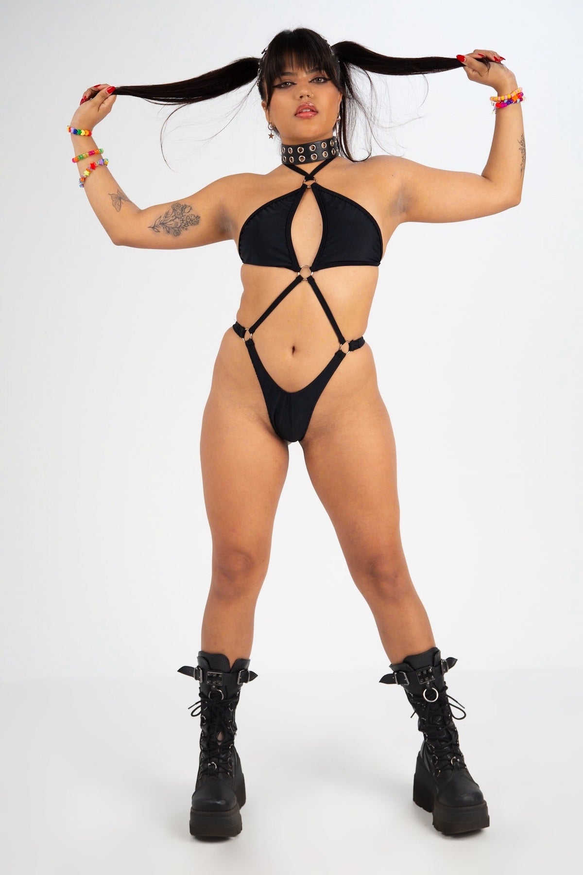 Black Ring Strap Cutout Bodysuit