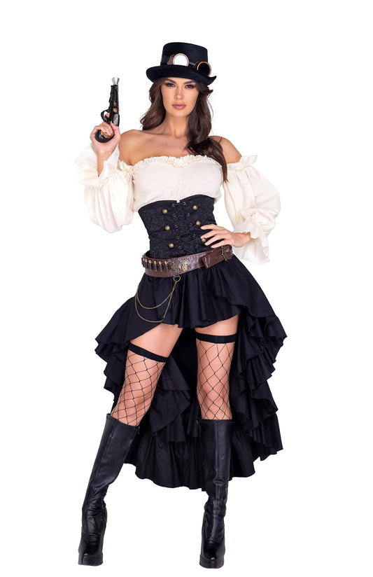 Black/Beige 6pc Steampunk Seductress in lace for rave looks
