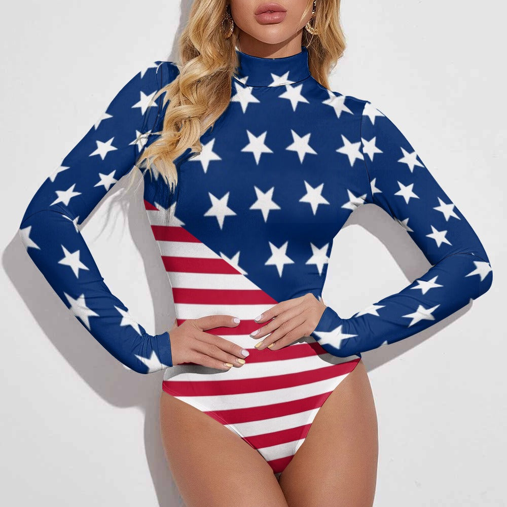 American Flag Star Spangled Long Sleeve Bodysuit