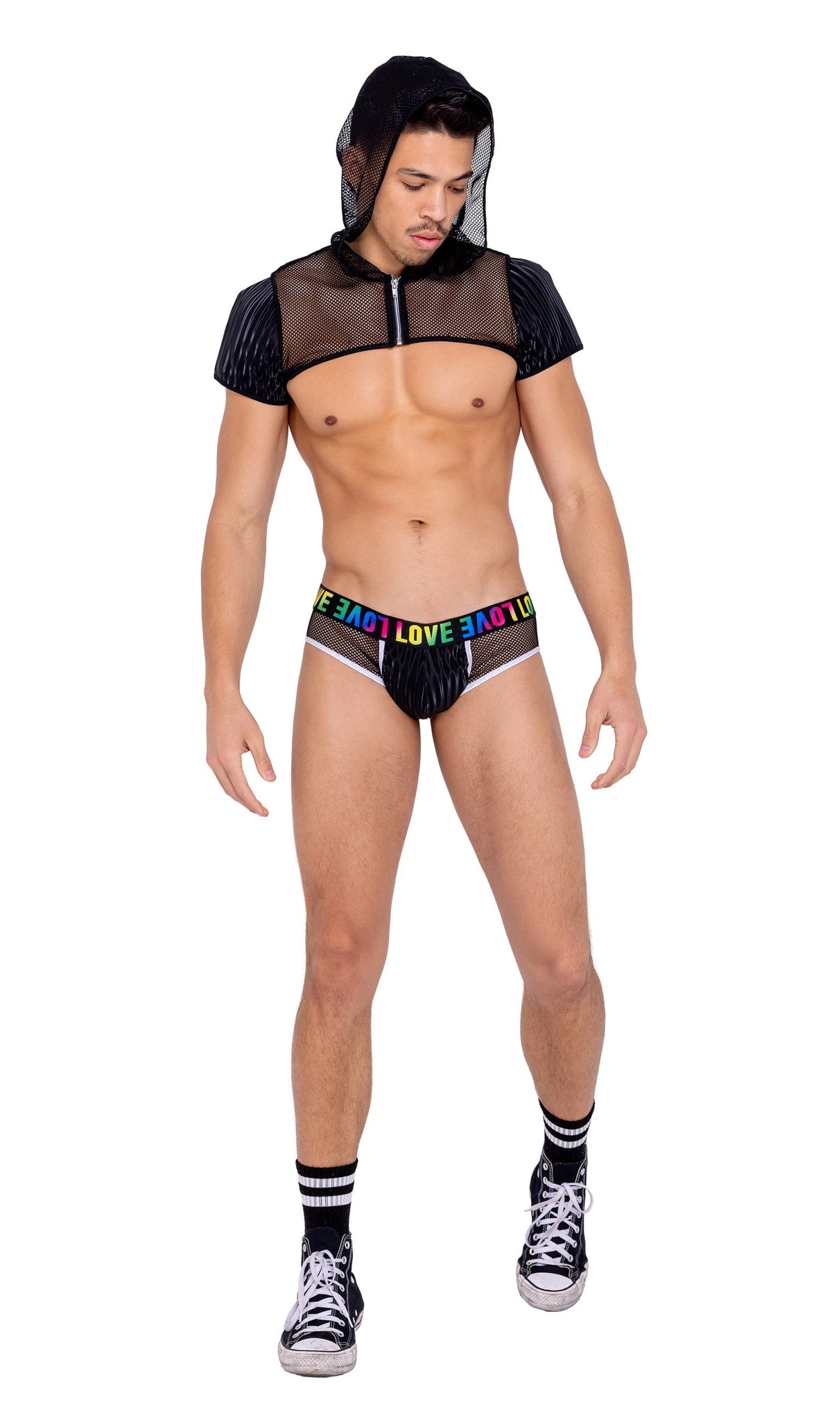 Men's Fishnet Cropped Hoodie