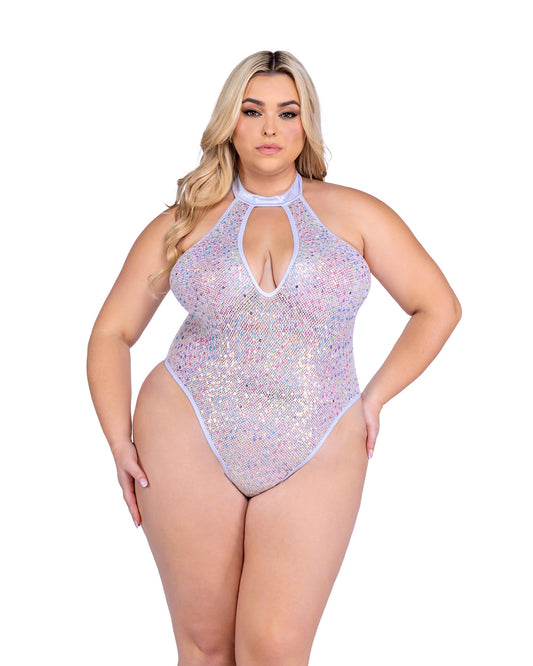 Black GlitterGlam Keyhole Mesh Romper in fishnet for rave looks