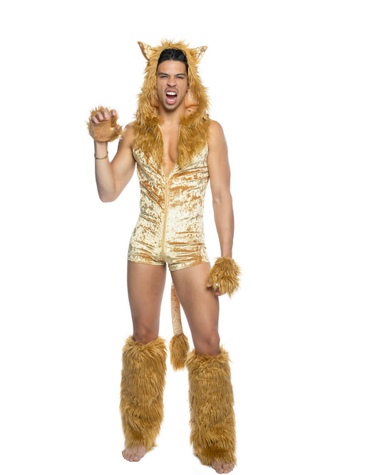 Gold 2pc Lusty Lion King in faux fur for rave looks