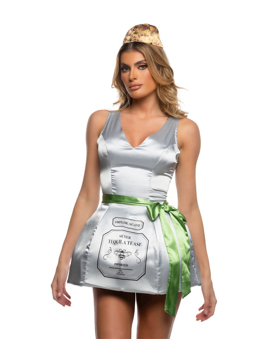 Silver/Green 3pc Tequila Tease in satin for rave looks