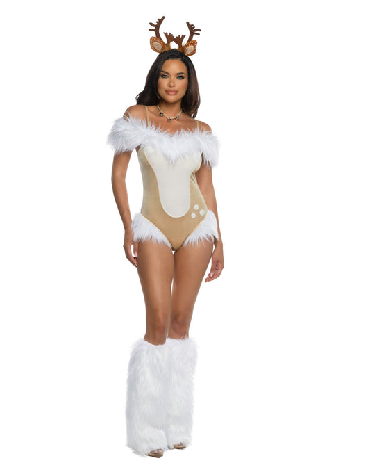 Tan/White 2pc Dashing Doe in faux fur for rave looks