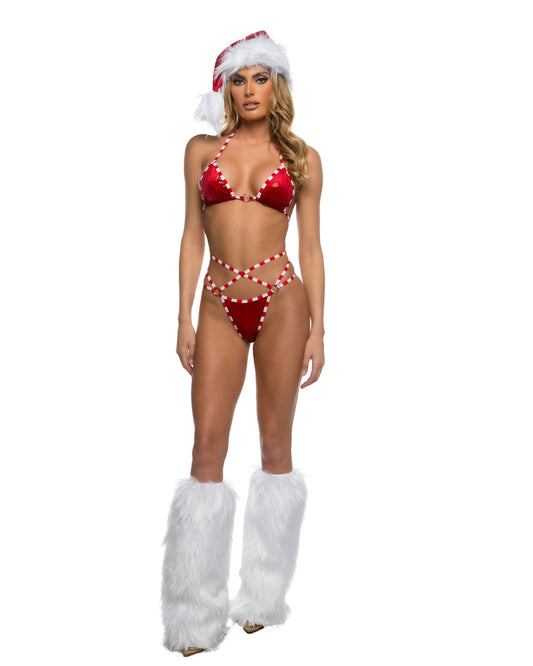 Red/White 2pc Holiday Candy Cutie in spandex for rave looks