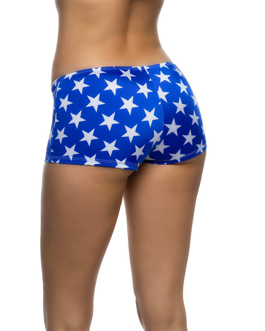 Blue/White 1pc Low Rise Star-Spangled Shorts in led for rave looks