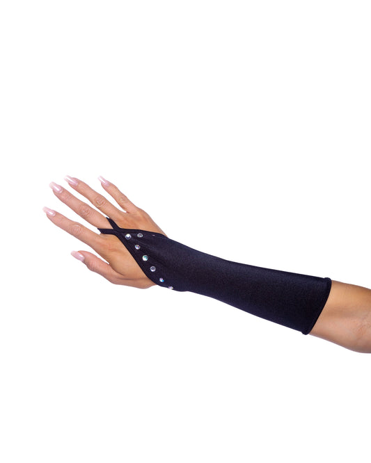 Black Bedazzled Gloves with Rhinestones in rhinestone for rave looks