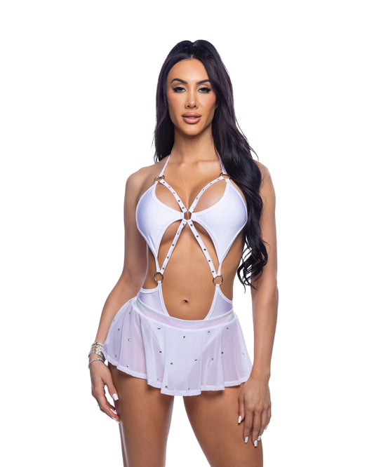 Black Bedazzled Strappy Romper with Rhinestone Detail in rhinestone for rave looks
