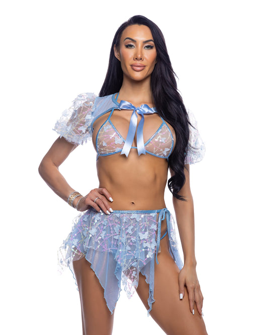 Blue Butterfly & Sequin Puff Sleeve Shrug in sequin for rave looks