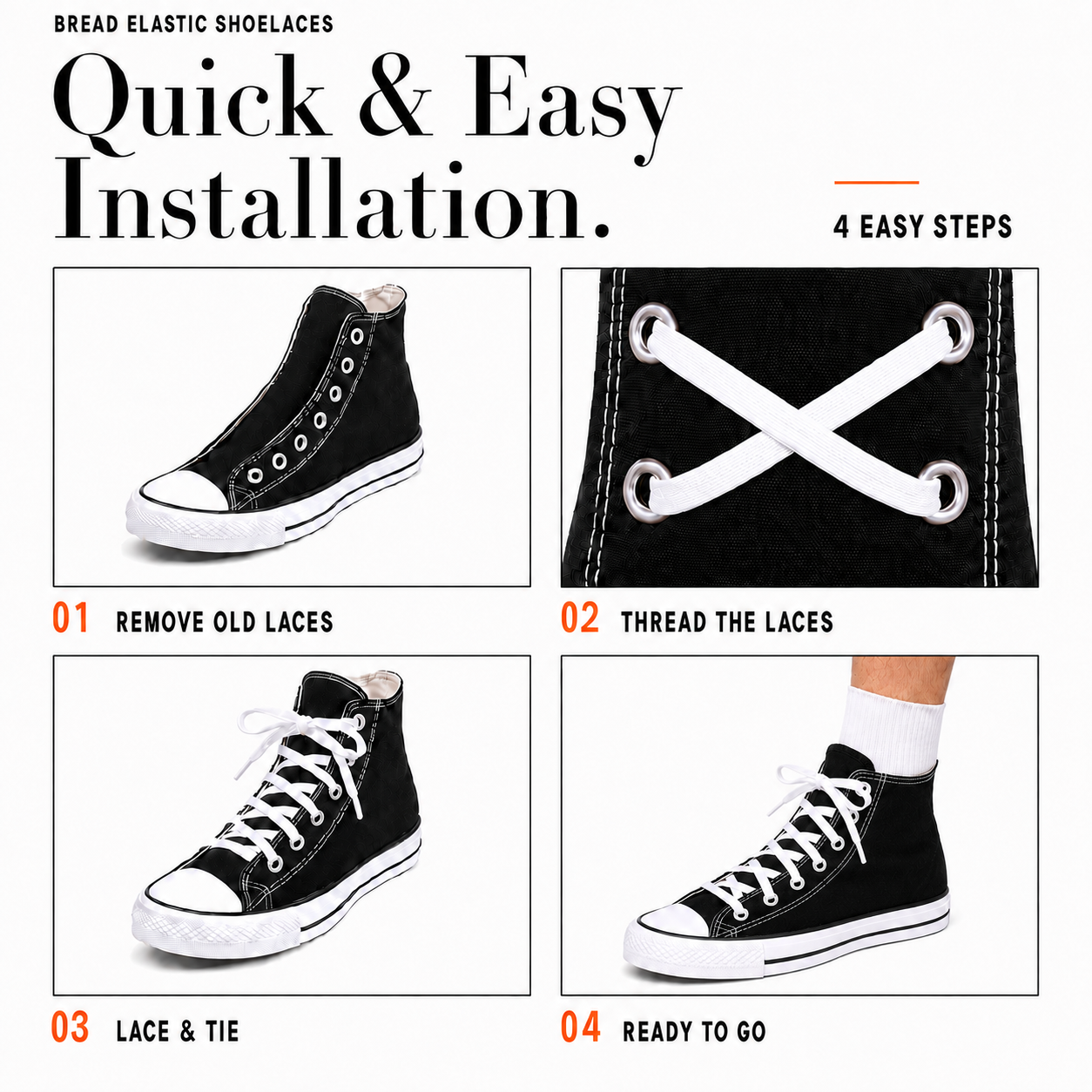 Night White Glow-in-the-Dark Elastic Shoelaces