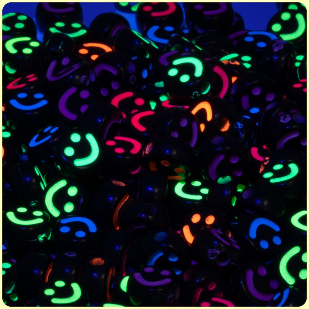 Black UV Round Smiley Face Beads (150 Pack)
