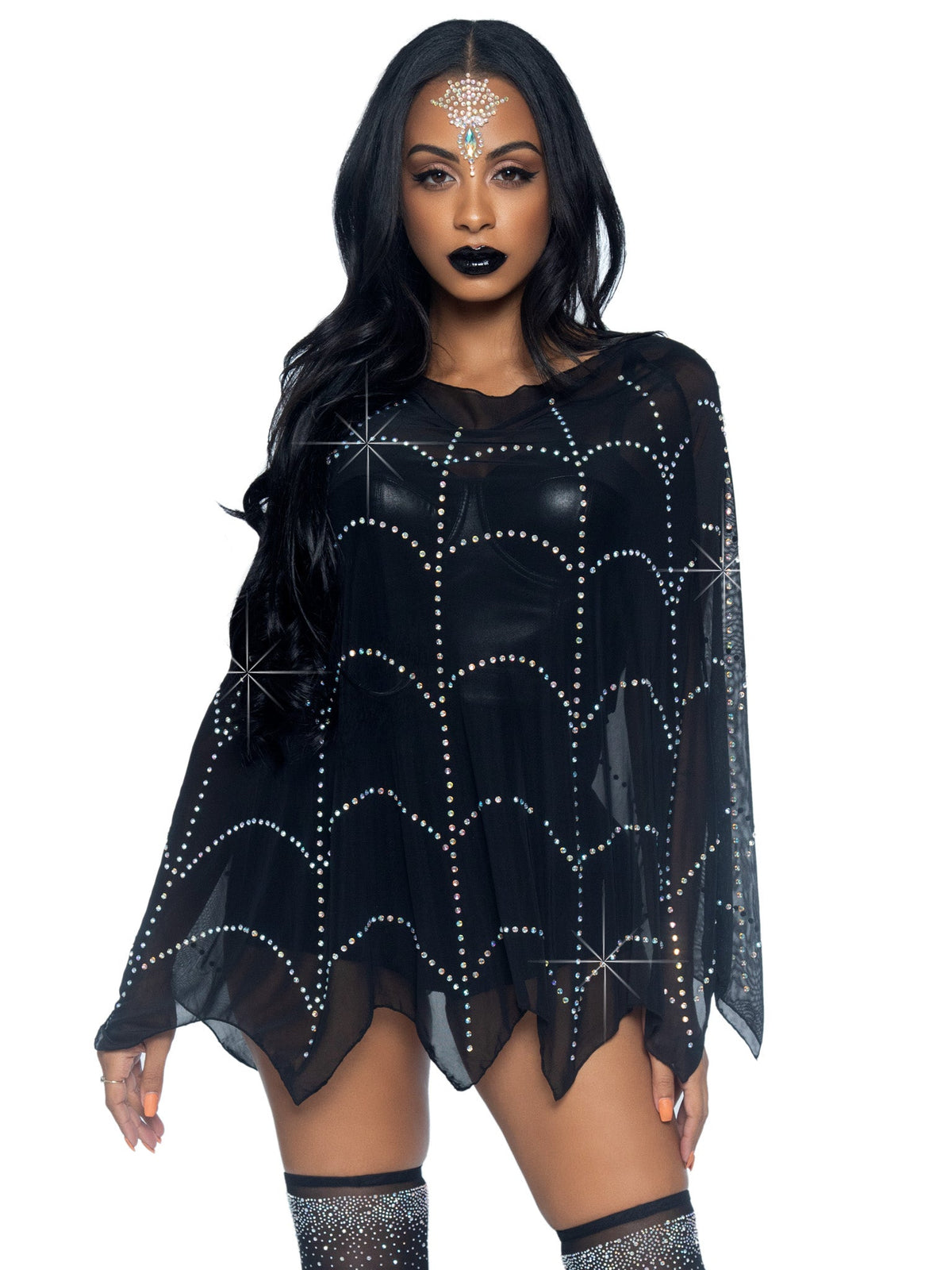 Spider Web Rhinestone Costume Poncho