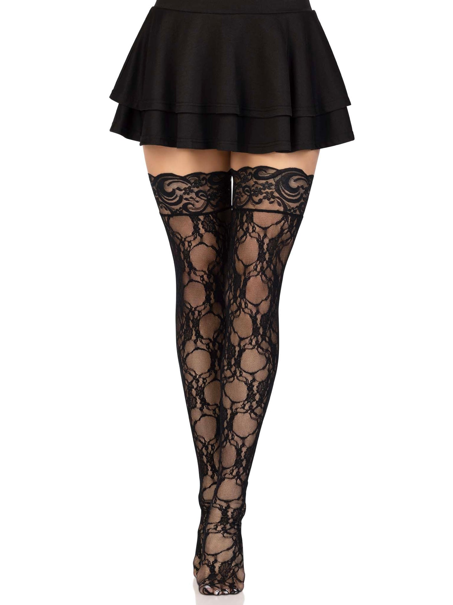 Bree Floral Lace Backseam Thigh Highs