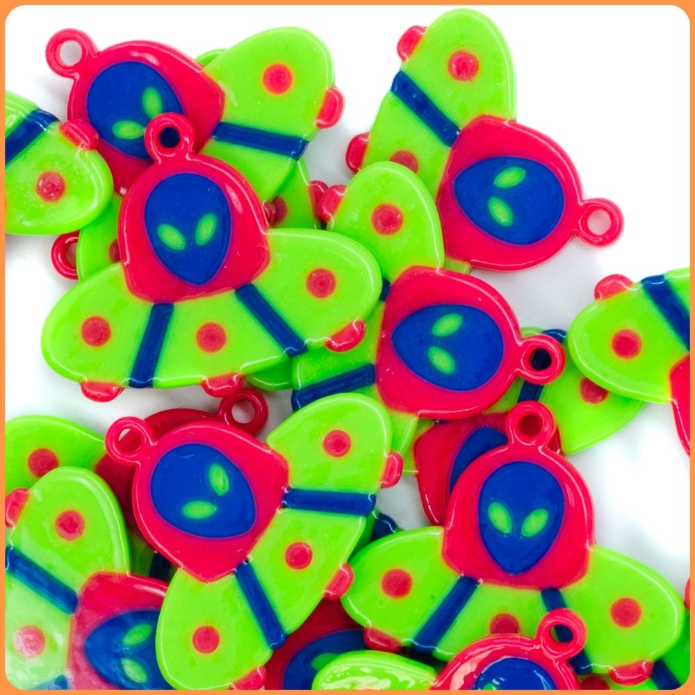 Green & Blue Spaceship Kandi Charm