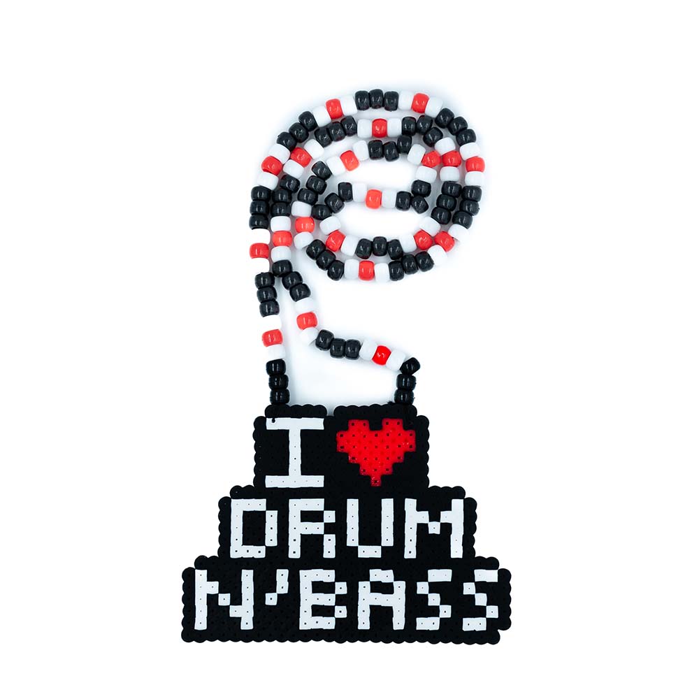 I Love Drum & Bass Perler Necklace (Medium)
