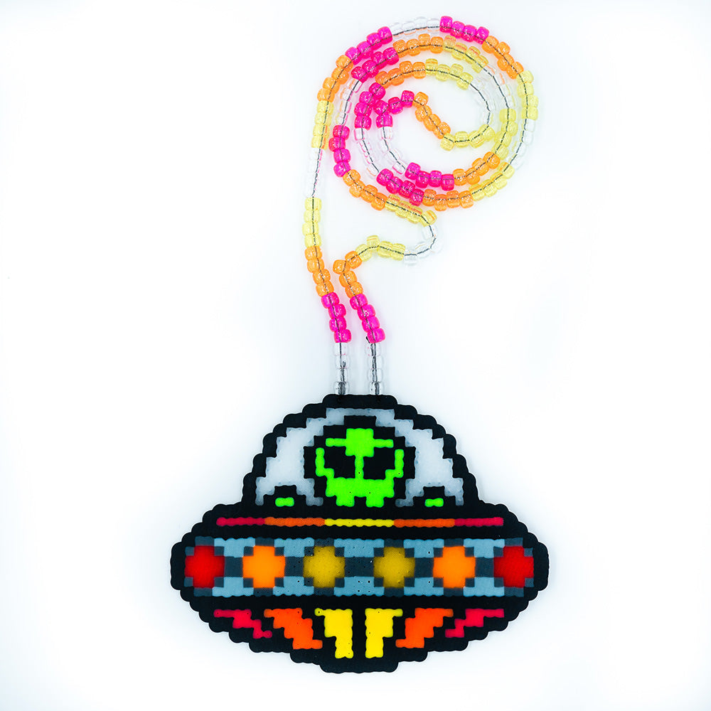 Alien in Spaceship Perler Necklace (Medium)