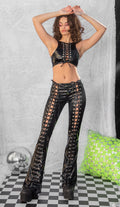 PVC Lace-Up Flare Pants