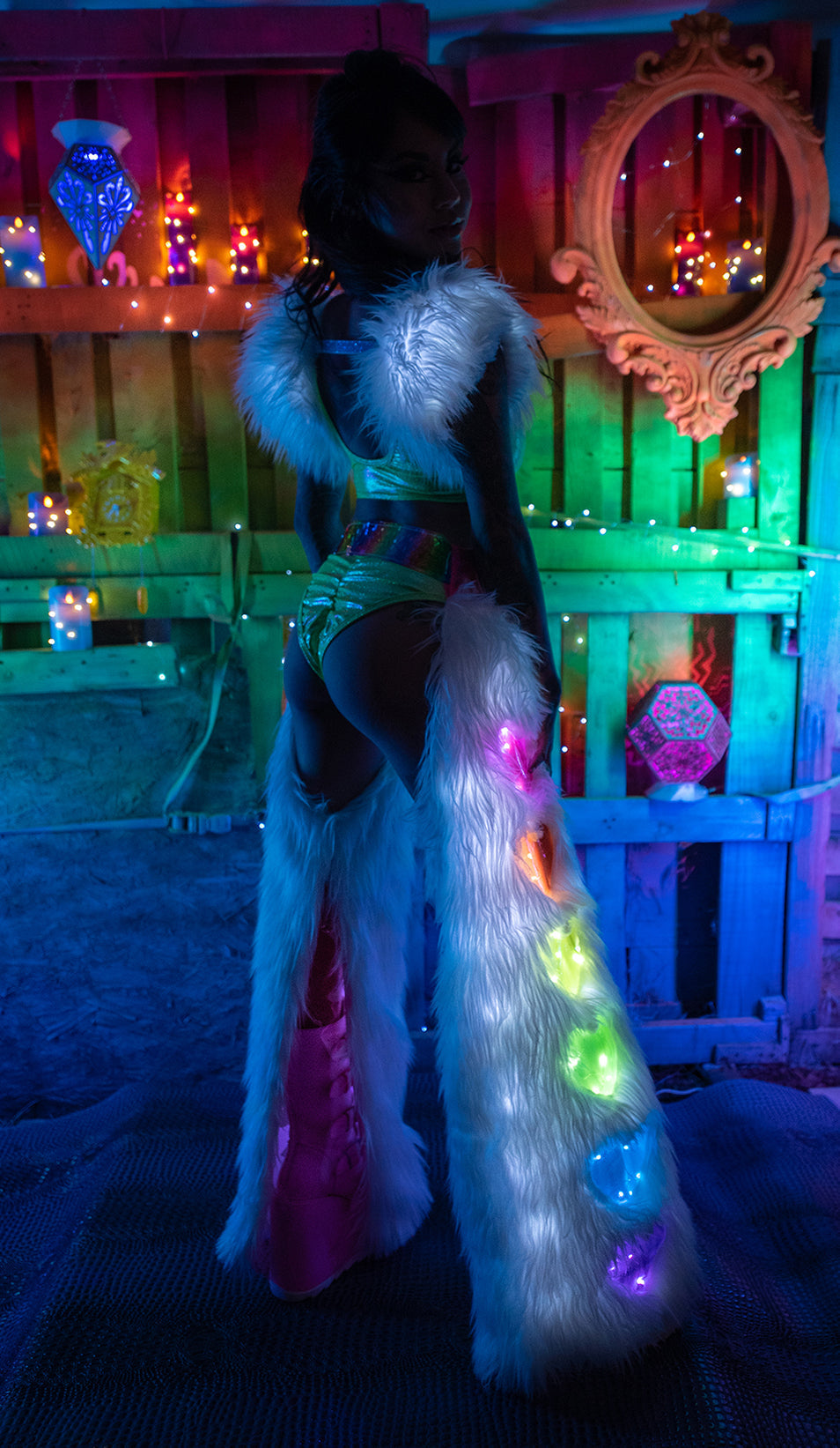 Rainbow Heart Light-Up Rave Chaps