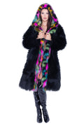 Faux Fur Mid-Length Hooded Rave Coat