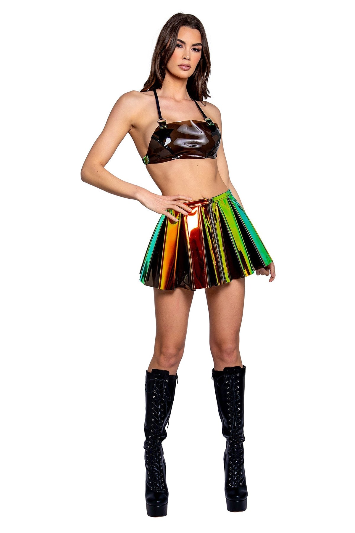 Vinyl Pleated Skirt