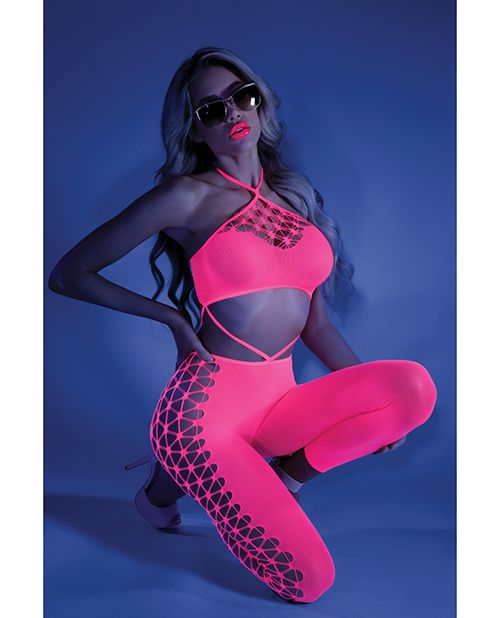 Glow Black Light Cropped Cutout Halter Bodysuit