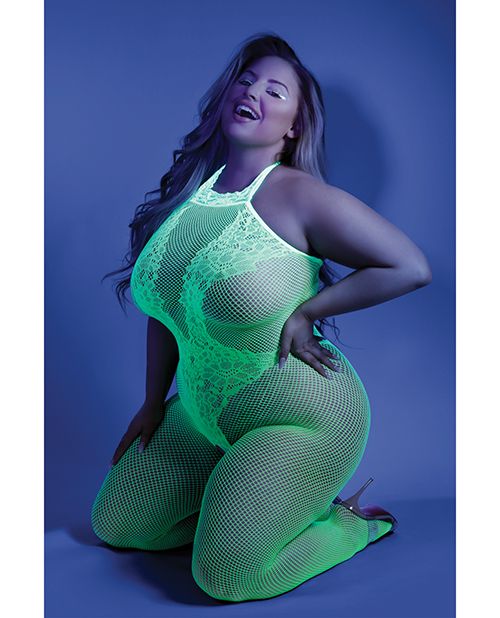 Glow Black Light Sheer Crotchless Bodysuit