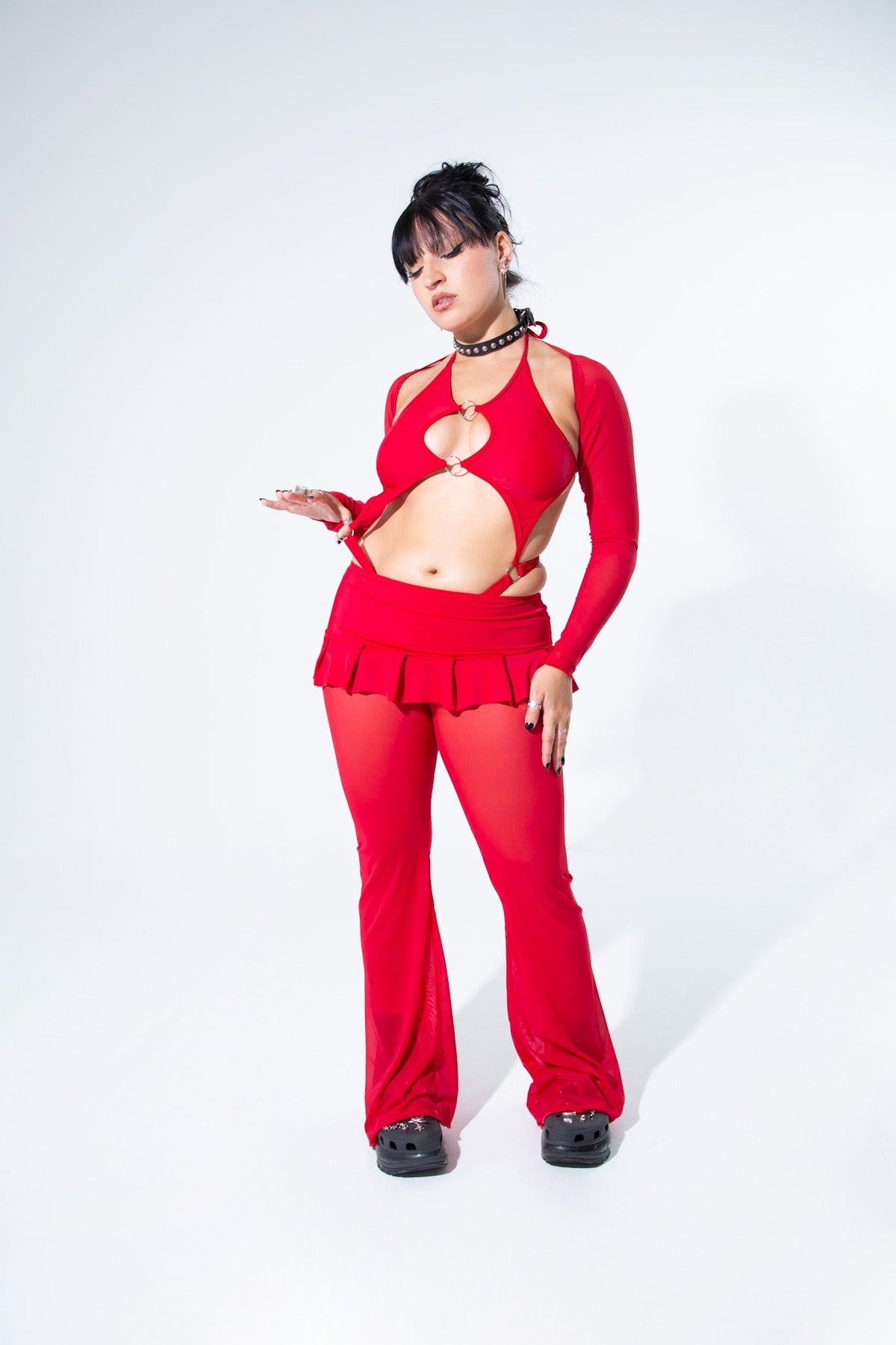 Blood Red Pleated Micro Mini Skirt